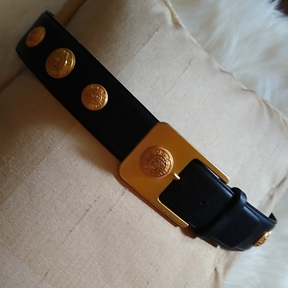 Navy blue/Gold Leather Belt